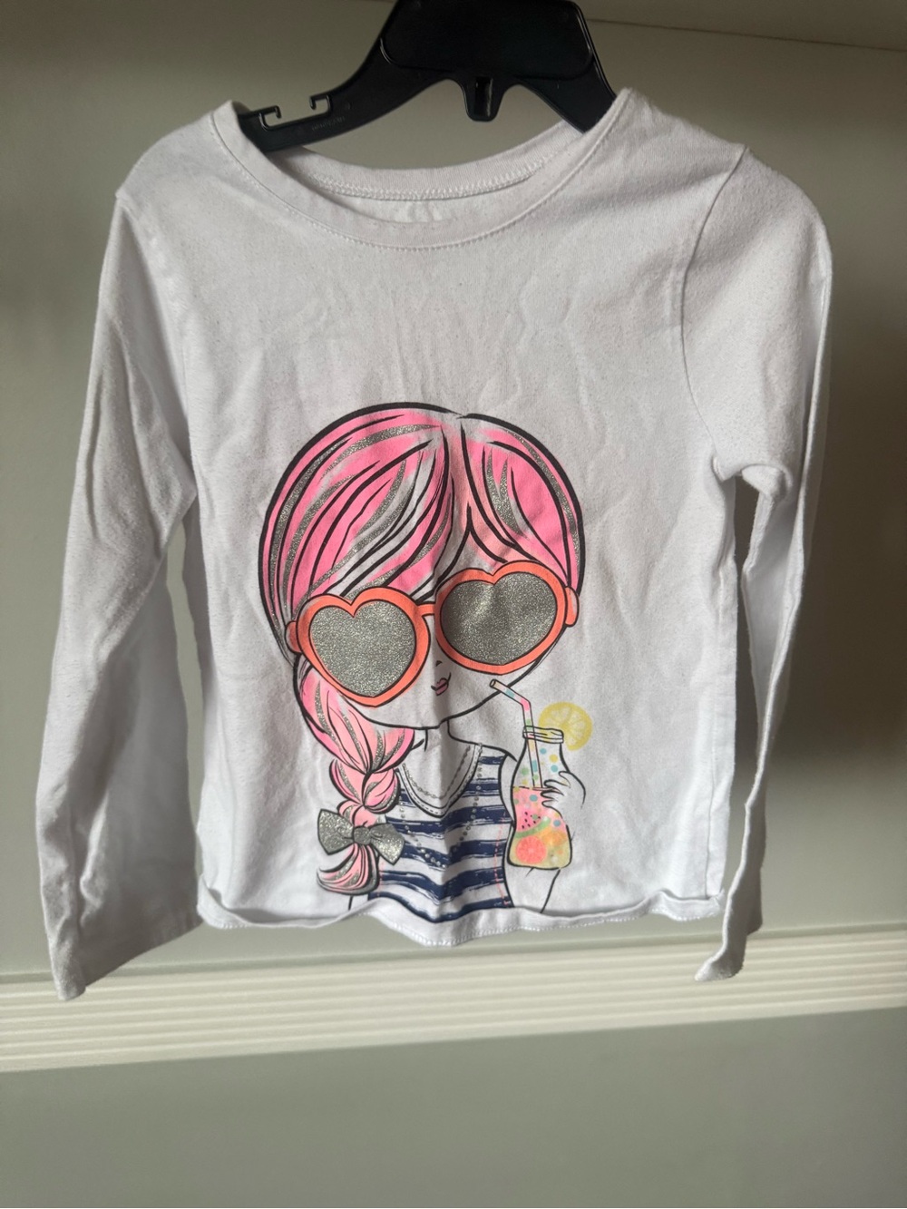 Garanimals White Long-Sleeve Tee with Pink Graphic Girl